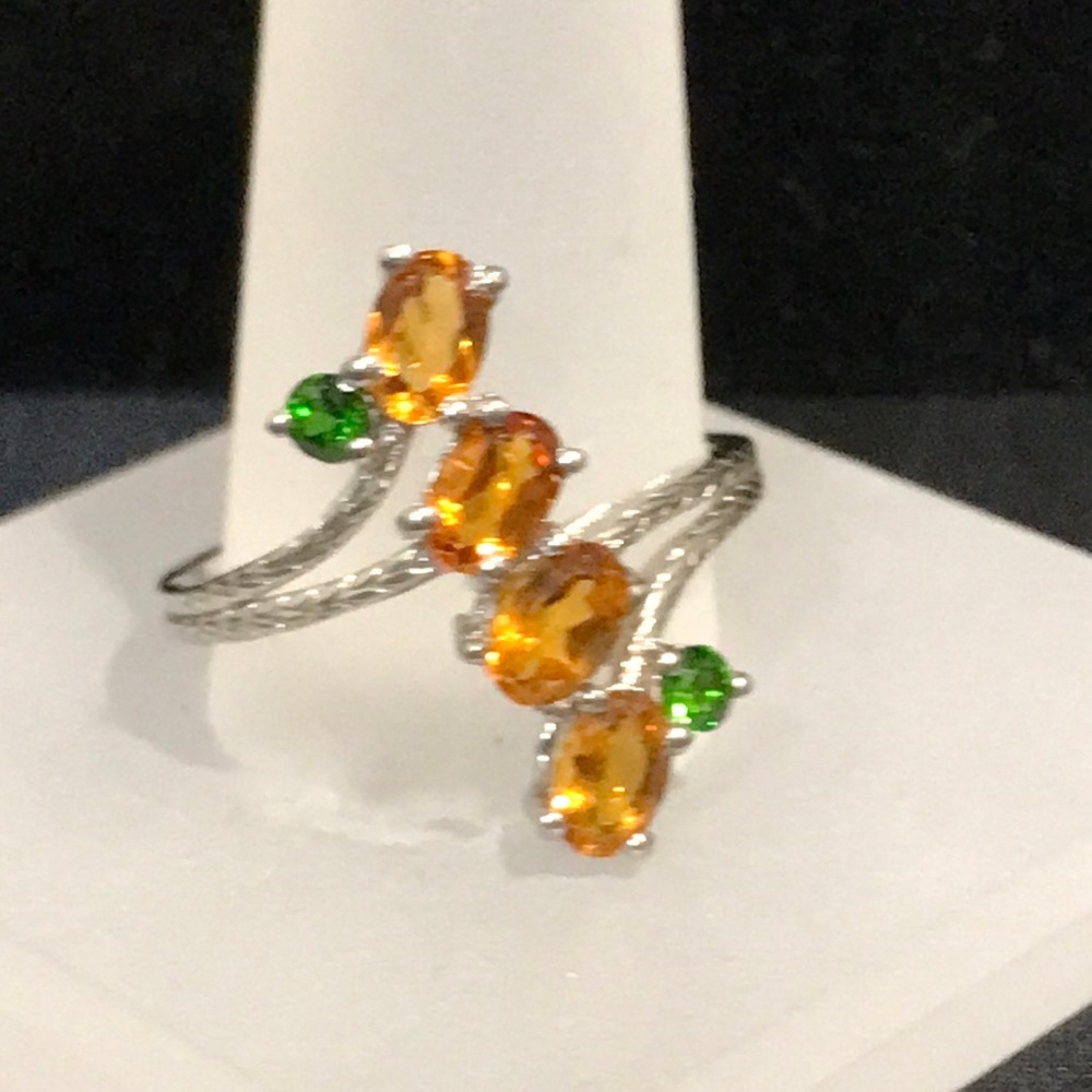 Ring - Sterling Silver - Citrine and Cheome Diopside - Size 10